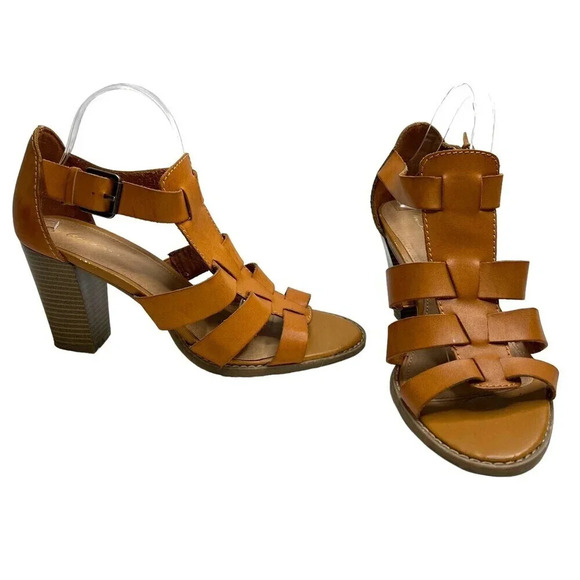 Lane Bryant Strappy Caged Heeled Sandals Cognac Brown Leather Sz. 11w - Picture 5 of 13
